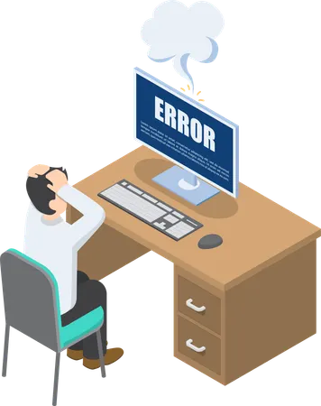 Businessman facing issues with computer  Illustration