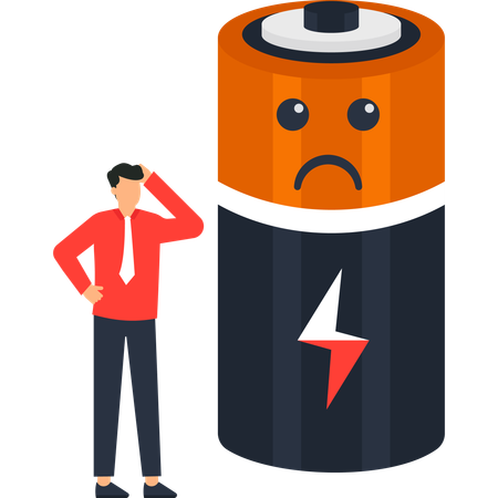 Businessman facing Low Battery  Illustration
