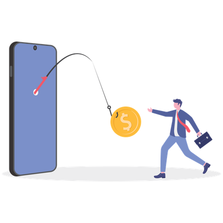 Businessman facing mobile phone banking scam  Illustration