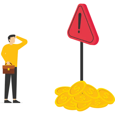 Businessman facing money alert issues  Illustration