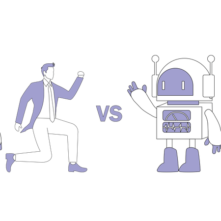 Businessman facing robot competition  Illustration