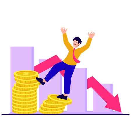Businessman facing Slipping Economy  Illustration