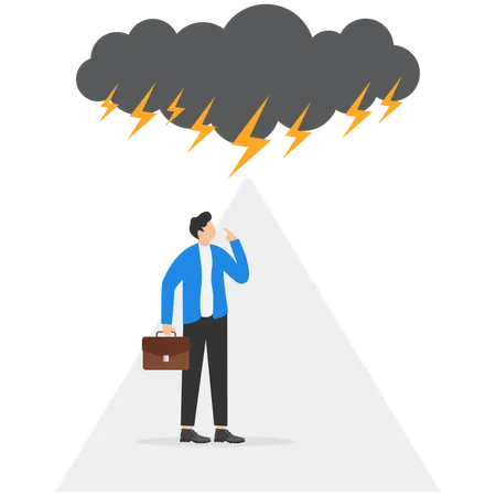 Businessman Facing Storm Concept Business Vector Illustration Storm Cloud Challenge Risk Illustration