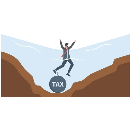 Tax Burden Business Concept Businessman Drowning Chained With A Weight Taxes High Overall Tax Burden Business Vector Illustrator Illustration
