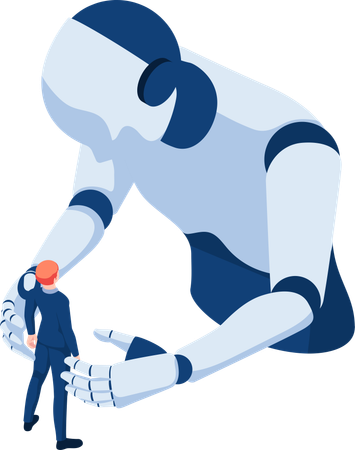 Businessman Facing with Against Ai Robot  Illustration