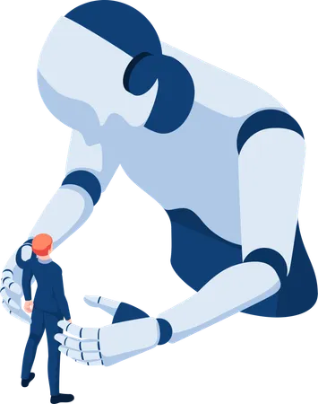 Businessman Facing with Against Ai Robot  Illustration