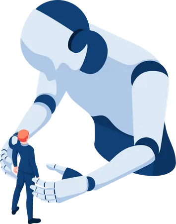 Businessman Facing with Against Ai Robot  Illustration