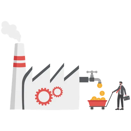 Manufacturing Or Production To Earn Profit Industry Or Factory Make Money Machine Or Manufacture Concept Businessman Factory To Earn More Profit From Production Illustration
