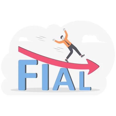 Businessman Failure And Fall With Graph Down Illustration Vector Cartoon Illustration