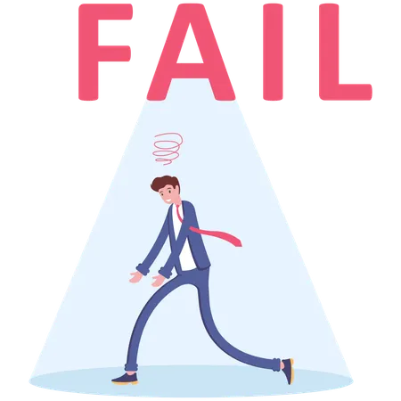 Businessman Failure Under Big Word Fail Illustration Vector Cartoon Illustration