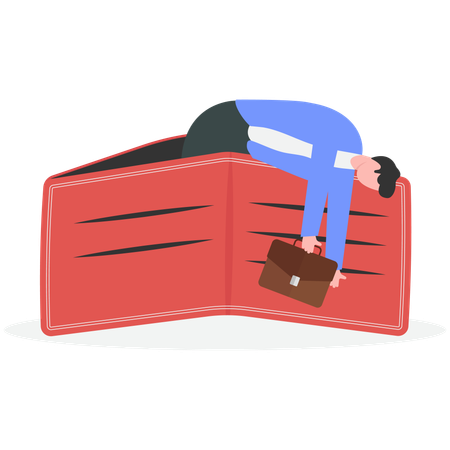 Businessman Fainting Inside Empty Wallet  Illustration