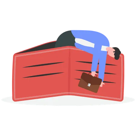 Businessman Fainting Inside Empty Wallet  Illustration