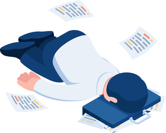 Businessman Fainting on Briefcase  Illustration