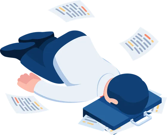 Businessman Fainting on Briefcase  Illustration