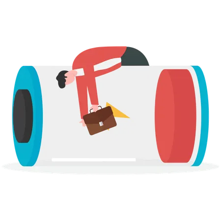 Businessman Fainting on Low Energy Battery  Illustration