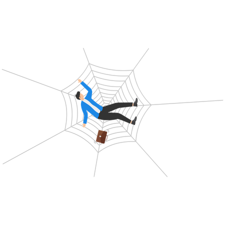 Businessman fall on spider web  Illustration