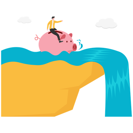 Businessman fall to bottom of piggy bank  Illustration
