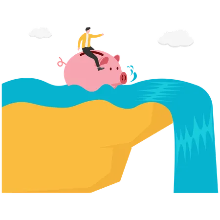 Businessman fall to bottom of piggy bank  Illustration