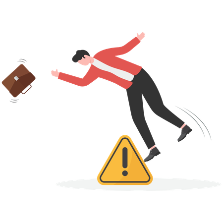 Businessman falling at warning signs  Illustration