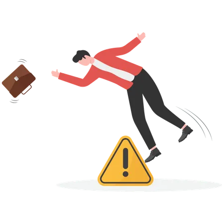 Businessman falling at warning signs  Illustration