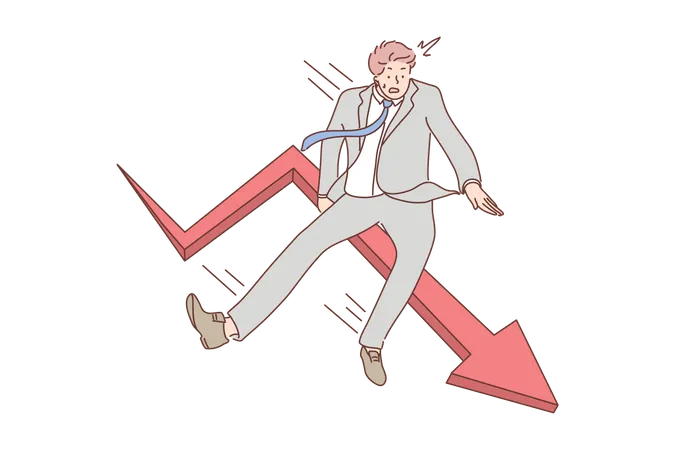 Businessman falling down due to business bankruptcy  Illustration