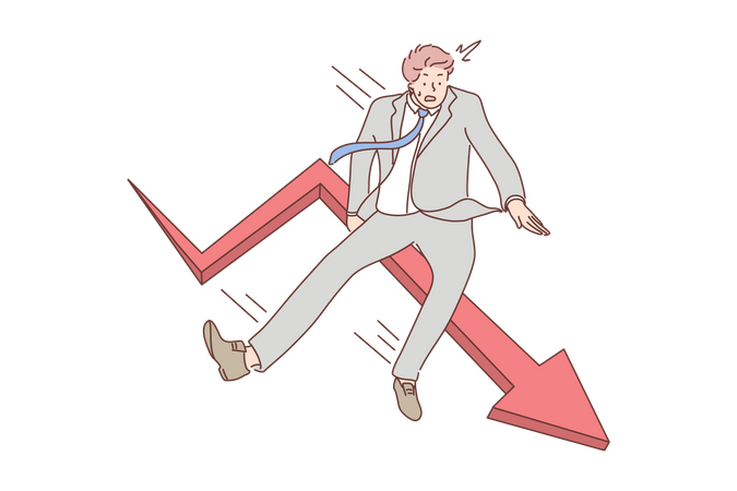 Businessman falling down due to business bankruptcy  Illustration