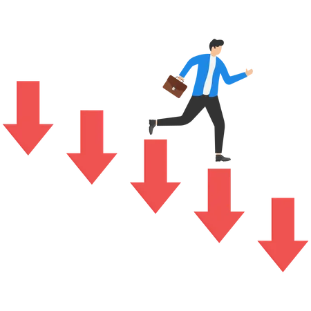 Businessman Walking Down The Falling Red Arrow Vector Illustration Recession And Falling Concept Illustration