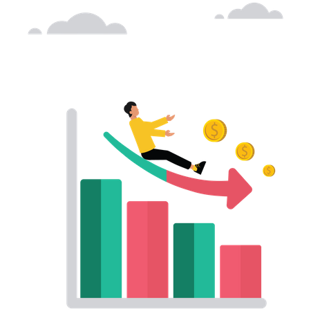 Businessman falling down with loss chart  Illustration