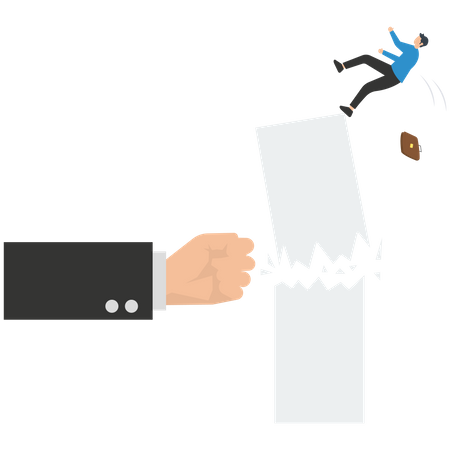 Businessman falling due to business big hand punch  Illustration
