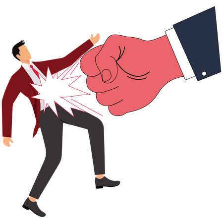 Businessman Falling Due to Giant Hand Punch  Illustration