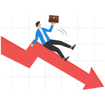 Businessman Falling From The Red Graph Chart Arrow Bankruptcy Concept Vector Illustration Illustration