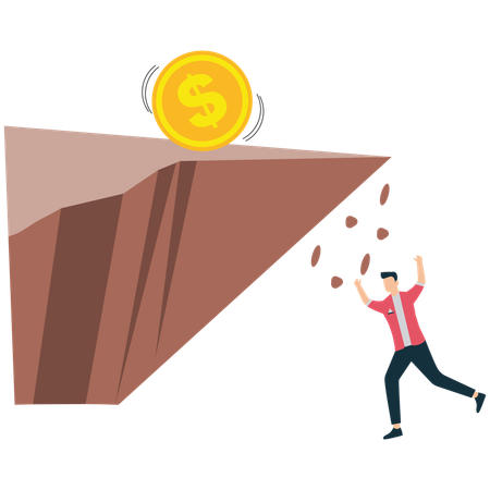 Businessman Falling from Financial Cliff While Chasing Money  Illustration