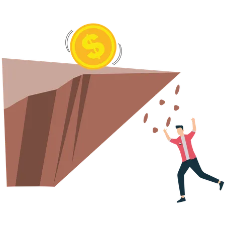 Businessman Falling from Financial Cliff While Chasing Money  Illustration