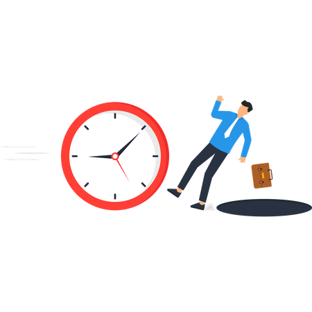Businessman Falling Into a Hole Near a Clock Deadline  Illustration