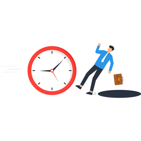 Businessman Falling Into a Hole Near a Clock Deadline  Illustration