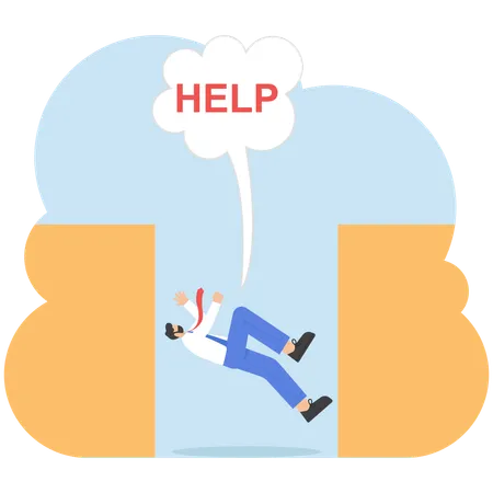 Businessman falling into hole with word help  Illustration