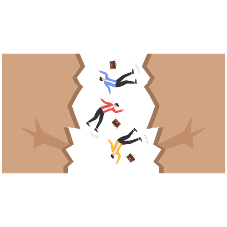 長い穴に落ちるビジネスマン  イラスト