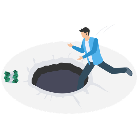 Businessman falling into money trap  Illustration