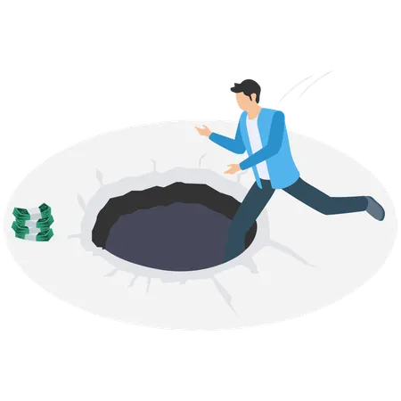 Businessman falling into money trap  Illustration