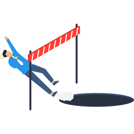 Businessman Falling into Pit Avoiding Obstacle Business Failure Risk  Illustration