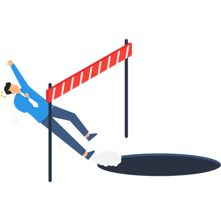 Businessman Falling into Pit Avoiding Obstacle Business Failure Risk  Illustration