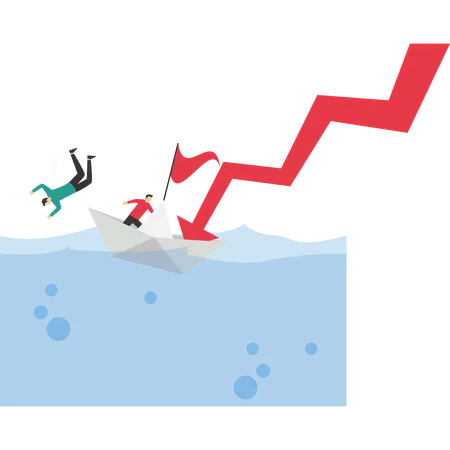 Bankrupt Businessman Falling Off A Boat Symbol Of Bankruptcy Failure Recession Crisis And Financial Losses On Stock Exchange Market Illustration