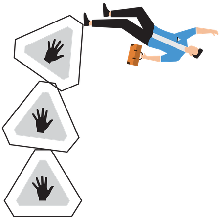 Businessman falling off road danger sign  Illustration