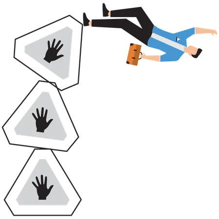 Businessman falling off road danger sign  Illustration