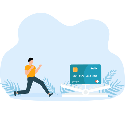 Businessman falling on credit trap  Illustration