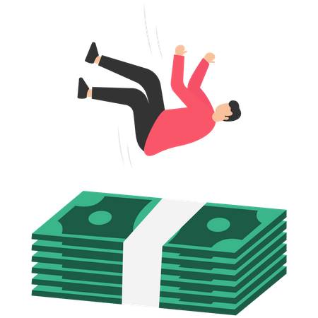 Businessman falling on huge money banknotes safety cushion  Illustration