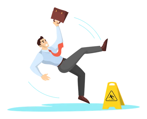 Businessman falling on wet floor  Illustration