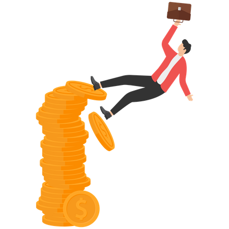 Businessman Falls From A Stack Of Coins Illustration
