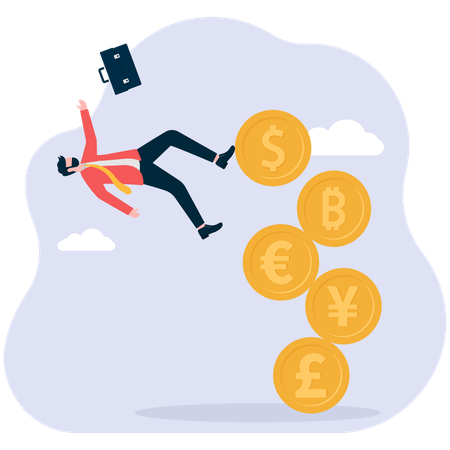 Businessman falls from currency coin  Illustration