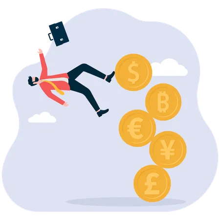 Businessman falls from currency coin  Illustration